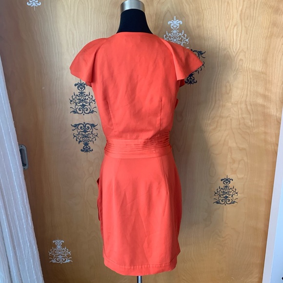 Vintage Y2K 2000s Bebe Coral Orange Ruffle Sleeve Zip-Up Mini Dress Tie Belt S/M - Picture 11 of 15